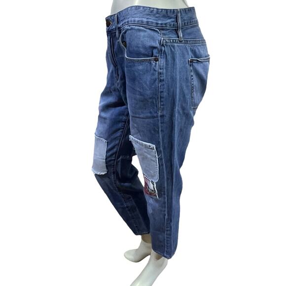 J.Crew Distressed Patchwork Boyfriend Jeans Plaid Detail Size 30 Crop Ankle - Picture 14 of 16